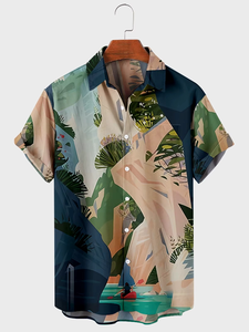 Camisa de manga corta con solapa para hombre, talla grande, Mountain 2, estampada, con bolsillos - Product Image 5