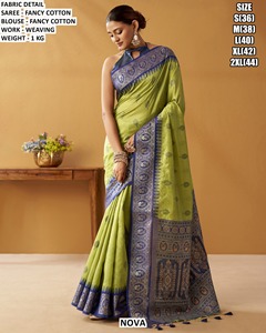 Sari en coton fantaisie bleu saphir à reflets polychromes, traditionnel, pour l'hiver, Diwali, mariage, fête, anti-humidité et infroissable - Product Image 6