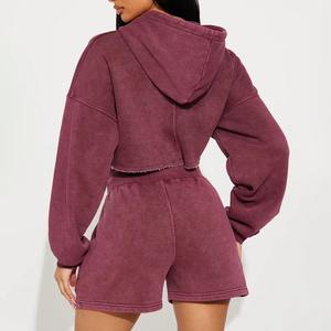 Ensemble pull à capuche oversize et short pour femme, décontracté, hiver, tricot uni, 100% coton, impression par transfert thermique - Product Image 2