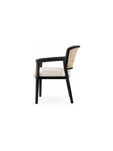 Fauteuil en bois moderne avec dossier en rotin et assise rembourrée pour salon, chambre, hôtel et restaurant - Product Image 6