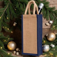 Sac de transport double pour bouteilles de vin en jute, personnalisable avec logo et poignées, pour cadeaux gastronomiques et paniers cadeaux pour deux bouteilles