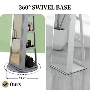 Gabinete de Joyería con Espejo Decorativo Gris, con Estante de Almacenamiento, Tocador de Maquillaje - Product Image 3