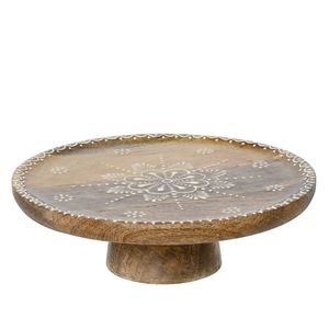 Support à gâteau moderne en bois à base côtelée, plateau de présentation de desserts de luxe en bois massif, plateau à gâteau personnalisé en gros avec support à rebord - Product Image 4
