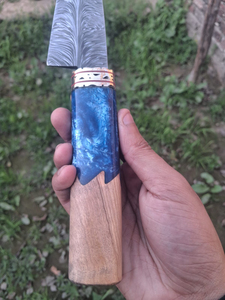 Cuchillo de Chef Burraq Jexmoo, Forjado a Mano en Acero de Damasco, Mango de Resina Azul, para Mano Derecha, Cuchillo de Cocina Tradicional - Product Image 1