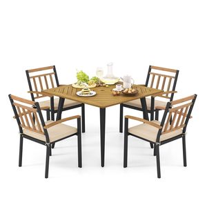 Set da pranzo da giardino da 5 pezzi con cuscini e foro per ombrellone da 1,9 pollici - Product Image 1