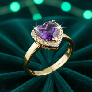 Anillo de Amatista Azul en Forma de Corazón con Circonita Cúbica, Plata de Ley 925, Chapado en Oro de 18K, Anillo Romántico para Mujer, Talla Estadounidense 6 - Product Image 3