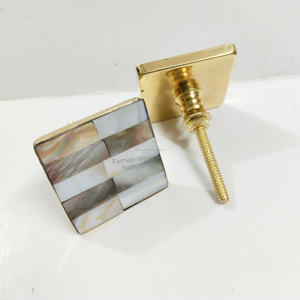 Elegant Mother of Pearl Door Knob with Square Brass Handle Vintage Style Decorative <b>Hardware</b> for Interior Doors - Product Image 2