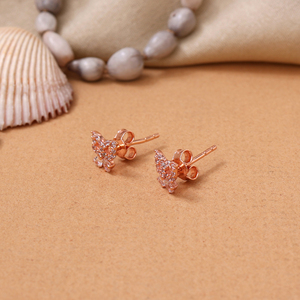 Pendientes de botón personalizados con lazo chapado en oro rosa natural, pendientes de botón de moda vintage de diseñador con cristales, regalo para el día a día - Product Image 3