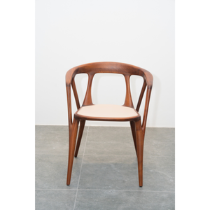 Chaise de salle à manger en bois de noyer de luxe, style nordique italien, siège et dossier rembourrés en cuir PISANO - Product Image 2