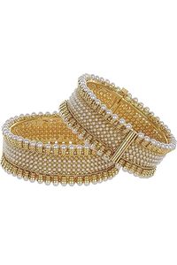 Bracelets pour femmes en alliage de laiton plaqué or 24 carats, avec perles d'imitation et cristaux sertis clos, motif floral, style ethnique classique, bijoux de mariage, troisième modèle - Product Image 4