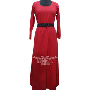 Tunique médiévale rouge en coton à manches longues avec ceinture en cuir, costume de Viking, reconstitution historique, chevalier guerrier et Halloween - Product Image 1