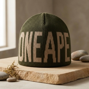 Men's Olive Green <b>Beanie</b> Hat Knit Cuffed Winter Cap Unisex Streetwear <b>Skull</b> Cap Custom Logo Wholesale Fashion Accessory - Product Image 2