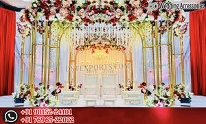 Mandaps métalliques uniques et tendance pour les mariages à destination, décoration de mandap pour célébrations de mariage modernes, magnifique mandap doré - Product Image 5