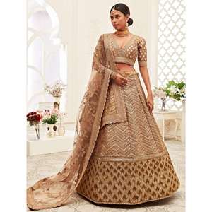 Excepcional Lehenga Choli Semi-Cosido de Seda Slub Bordada en Color Marrón para Bodas, 3000g/2500g por Zeel Clothing - Product Image 5