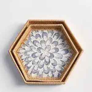 ถาดเสิร์ฟอาหารรูปทรงพิเศษ ทำจากมุกและหวาย เป็นมิตรกับสิ่งแวดล้อม ปลอดภัยสำหรับเครื่องล้างจาน ขัดเงาสำหรับตกแต่งงานแต่งงาน - Product Image 3