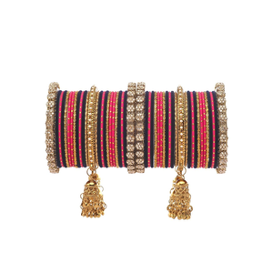 Conjunto de brazaletes de hilo con cuentas rosas y negras con borlas doradas para mujer, accesorios de joyería de moda - Product Image 1
