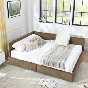 <b>Queen</b> <b>Size</b> Storage Tufted <b>Bed</b> <b>Frame</b> with Comfortable Backrest Armrests Up-Holstered <b>Queen</b> <b>Size</b> <b>Bed</b> with Durable Wood <b>Frame</b> - Product Image 4
