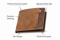 Portefeuille homme WRIZA en cuir véritable marron, design fin et durable avec détails cousus et étiquette en tissu pour usage professionnel