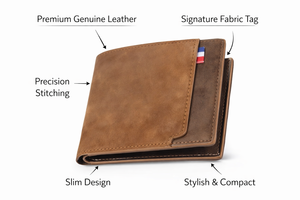 WRIZA Mens Genuine Leather Brown Bifold <b>Wallet</b> Durable Slim Design with Stitch Detailing and Fabric Tag for Professional Use - Product Image 2