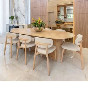Juego de Mesa de Comedor de Madera de Teca Moderna, Silla Tapizada Estilo Escandinavo, Muebles de Lujo para Hotel o Villa - Product Image 1
