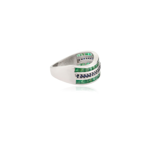 Wholesale 925 <b>Silver</b> Princess Cut <b>Emerald</b> & Round Blue Sapphire Combined Gemstone Wave Multi Layer Band <b>Ring</b> for Women - Product Image 5