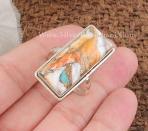 Anillo Rectangular de Plata de Ley 925 con Cobre Natural de Ostra y Amatista, Joyería Clásica Geométrica con Gema para Fiesta de Mujer - Product Image 2