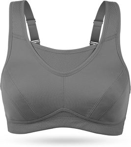 Women's Racerback Sports Bra Scoop Neck Medium Support Breathable <b>Mesh</b> Fitness Workout <b>Top</b> Solid Gray Seamless Design - Product Image 6