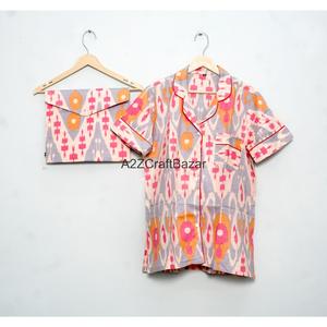 Conjunto de Pijama de Verano, 100% Algodón Puro, de Alta Calidad, Elegante y Clásico, con Estampado a Mano, Pantalones Cortos Tipo Canguro, con Bolsillos, Suave - Product Image 6