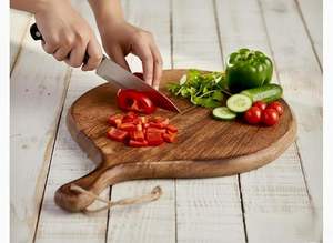 Tabla de cortar redonda de madera con asa para uso en la cocina, con cuchillo de acero inoxidable y exhibidor de verduras frescas, venta al por mayor - Product Image 5