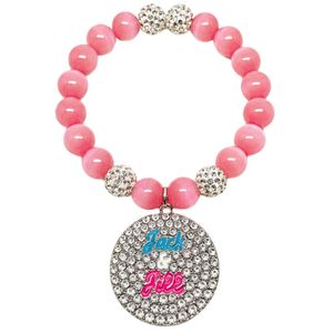 Bracelet extensible rose perlé avec pendentif rond en cristal et accents en strass argentés, accessoire de mode pour femmes et jeunes filles - Product Image 1