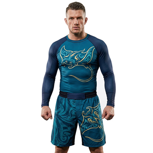 ชุดแรชการ์ด MMA สำหรับผู้ชาย เสื้อแขนยาวรัดรูป กางเกงขาสั้นสำหรับต่อสู้ ชุดแรชการ์ดและกางเกงขาสั้น พิมพ์ลายแบบ Sublimation - Product Image 6