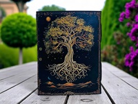 Grand journal en cuir de 400 pages, style Grimoire, avec motif Arbre de Vie, livre de sorts vierge, style artistique Van Gogh, reliure cousue, multicolore