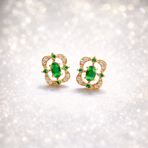<b>Emerald</b> Cubic Zirconia 925 Sterling Silver <b>Stud</b> Handmade Gemstone Dainty Earrings For Women - Product Image 2