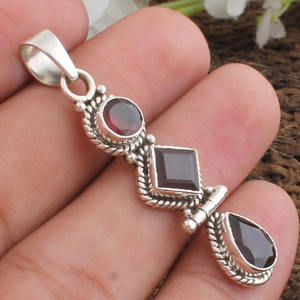 Collar de Plata de Ley 925 con Colgante de Granate Rojo Natural, Hecho a Mano, Piedra de Nacimiento de Enero, Joyería Fina para Mujer, Venta al por Mayor - Product Image 1