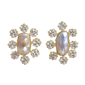 Pendientes de Perlas y Circonitas de Lujo - Joyería Elegante Chapada en Oro para Aniversarios y Ocasiones Especiales - Product Image 1