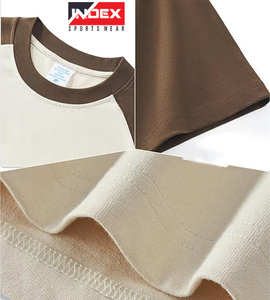 INDEX Men's Raglan Sleeve T-Shirt Cotton Jersey O-Neck Casual Solid Color Block Design Front <b>Logo</b> Regular Fit - Product Image 3