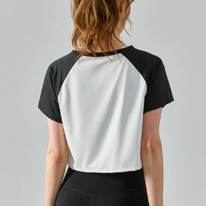 New Article Women's Light Gray <b>Crop</b> <b>Top</b> Raglan Sleeve Short Sleeve Crew Neck Solid Color Quick Dry Sporty T-Shirt With Logo Prin - Product Image 2