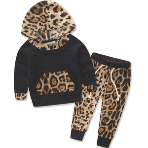 Ensemble sweat à capuche et pantalon imprimé léopard pour bébés filles, tenue tricotée en molleton français pour nourrissons et tout-petits - Product Image 4
