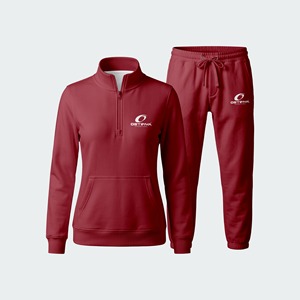 Conjunto Deportivo de Mujer de Primera Calidad, 100% Algodón, Invernal, Casual, con Patrón Sólido, Cierre de Cremallera de un Cuarto, Talla Grande - Product Image 5
