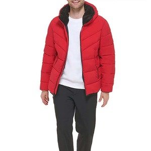 Veste matelassée à capuche rouge pour homme, en cuir véritable écologique, manteau d'hiver décontracté, fermeture éclair, couleur unie, doublure en polyester - Product Image 4