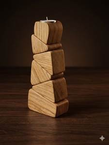 Portavelas Redondo de Madera Hecho a Mano, Escultura Rústica Decorativa, Centro de Mesa para el Hogar, Navidad, Pascua - Product Image 2