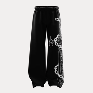 Pantalones Anchos Negros para Hombre, Cintura Elástica, Estampado Digital, Estilo Urbano, Tejido de Punto Transpirable de Peso Medio - Product Image 6