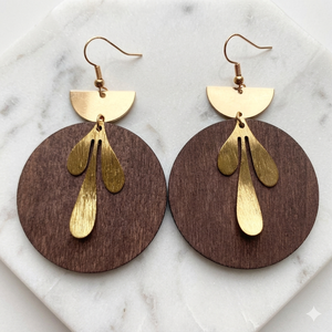 Pendientes de Aro con Forma de Corazón y Hoja Geométrica de Moda para Niñas, Joyería Personalizada de Resina y Madera con Baño de Plata, Regalos - Product Image 1
