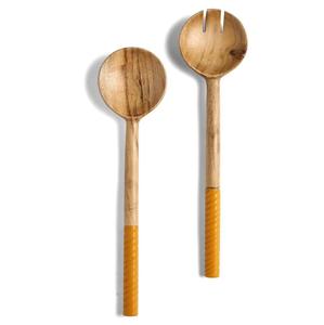 Ensemble de saladiers en bois d'acacia avec poignées en résine sculptées en spirale, écologiques, lavables au lave-vaisselle, ustensiles de cuisine pour mélanger - Product Image 1