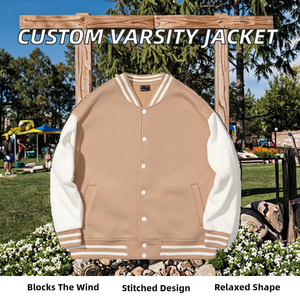 Veste universitaire beige et blanche pour homme, coupe classique, boutonnée, couleur unie, décontractée, pour l'automne - Product Image 2