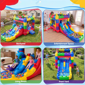 Castillo Inflable de Bloques de Construcción con Tobogán, Combinación de Juegos Inflables de PVC para Niños, Fácil de Instalar, para Fiestas en Exteriores, Jardín y Hogar - Product Image 4