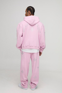 Sudaderas con capucha unisex para parejas, de algodón y forro polar, con detalles de cristal, estilo oversize, conjunto de ropa urbana a juego, producción personalizada al por mayor. - Product Image 3