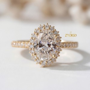 Fine Jewelry Lab Grown Oval Cut Diamond Engagement Ring Pave Trendy Gold 14K/18K VS Bridal Wedding Anniversary Party Proposal - Product Image 6