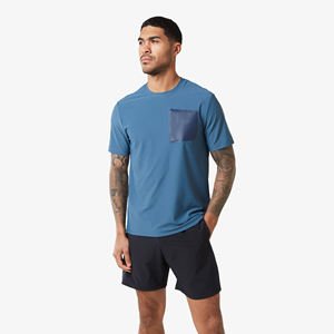 T-shirt décontracté bleu à manches courtes et col rond pour homme, 100 % coton jersey tricoté, couleur unie, coupe classique - Product Image 4