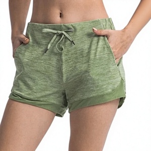Shorts tricotés taille mi-haute pour femme, vert uni, écologiques, imperméables, en mélange de polyester et coton respirant, avec cordon de serrage, formels - Product Image 1